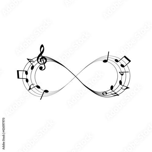 Music infinity concept, musical notes design element, vector illustration.