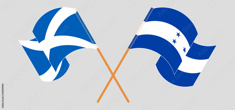 Fototapeta premium Crossed and waving flags of Scotland and Honduras