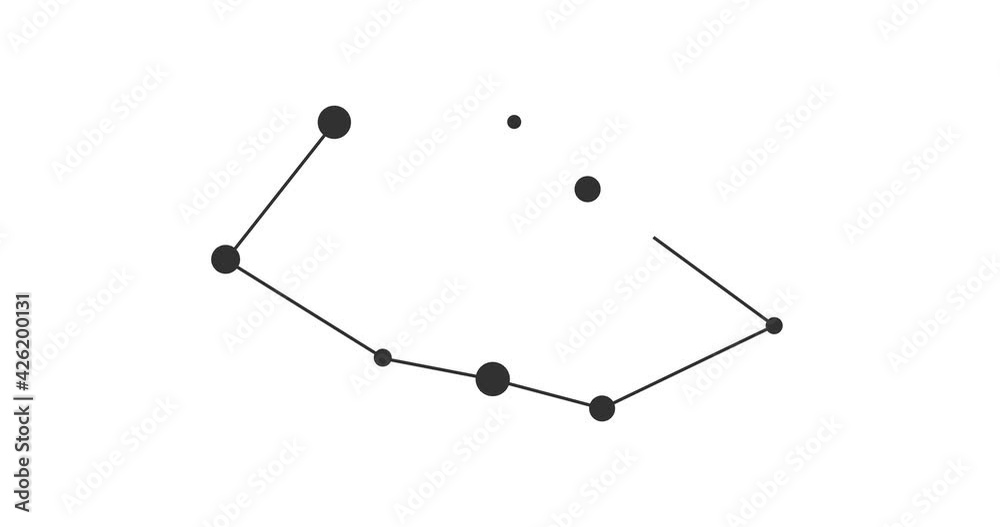 Vela constellation. Stars in the night sky. Constellation in line art style in black and white. Cluster of stars and galaxies. Horizontal composition, 4k video quality