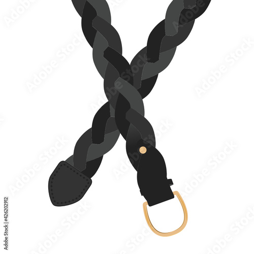 Braided Leather Belt, Belt End, Black Leather Braid, Braid Vector, Illustration Background