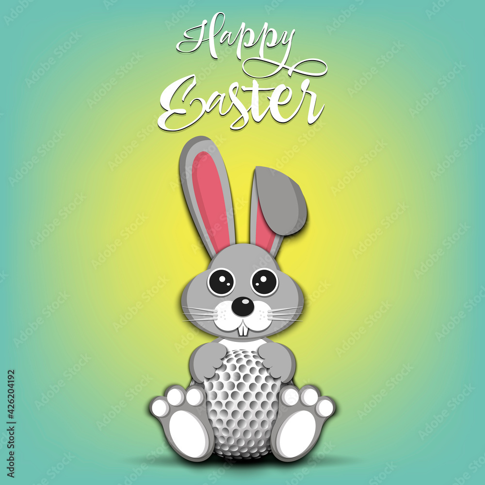 Happy Easter. Easter Rabbit with golf ball Happy Easter. Easter Rabbit with golf ball