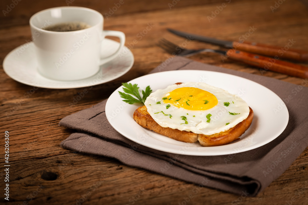 Breakfast with fried egg toast. Breakfast with fried egg toast.