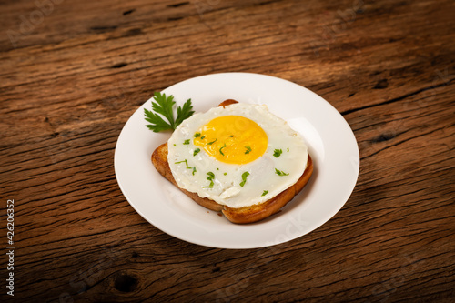 Breakfast with fried egg toast.