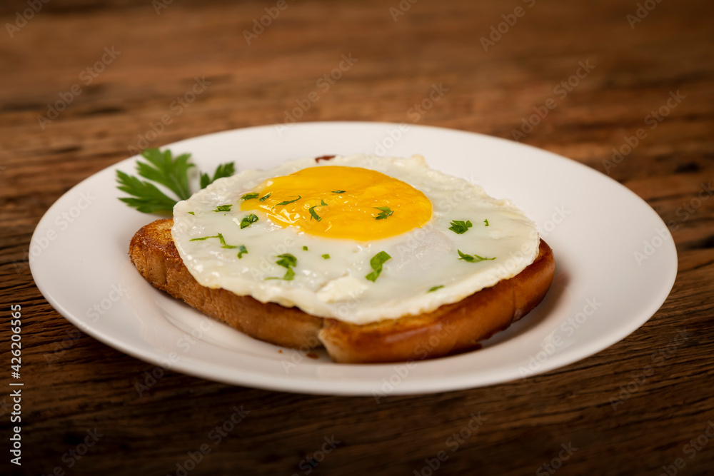 Breakfast with fried egg toast.