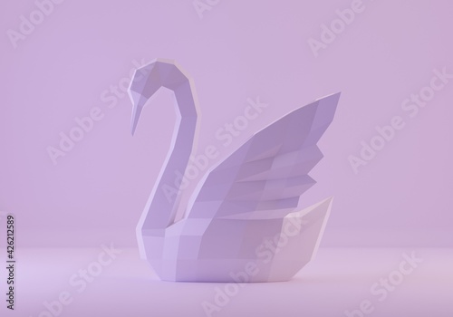Paper sculpture of a polygonal Swan, folded paper animal, papercraft, 3d render