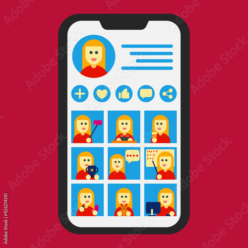 Social Media Post Content Profile Influencer Instagram Icon, Infographic, and illustration