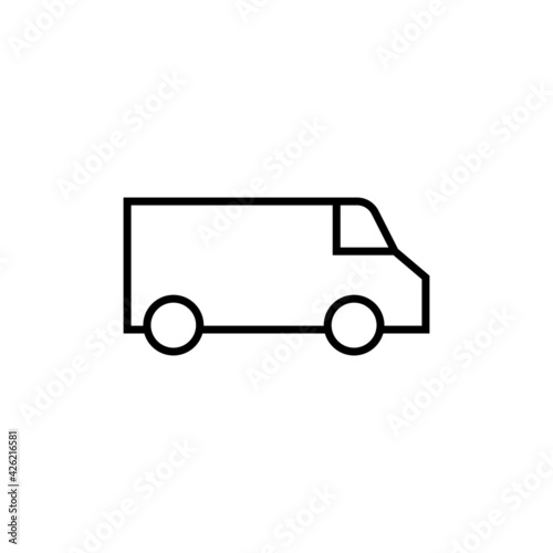 box car icon in flat black line style, isolated on white background