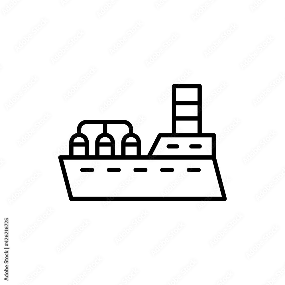Gas, oil tanker ship icon in flat black line style, isolated on white background