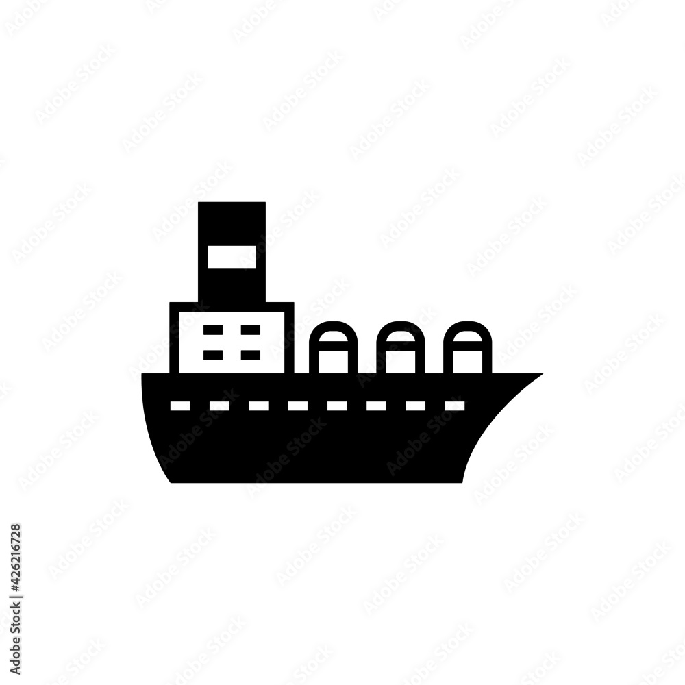Obraz premium Gas, oil tanker ship icon in solid black flat shape glyph icon, isolated on white background