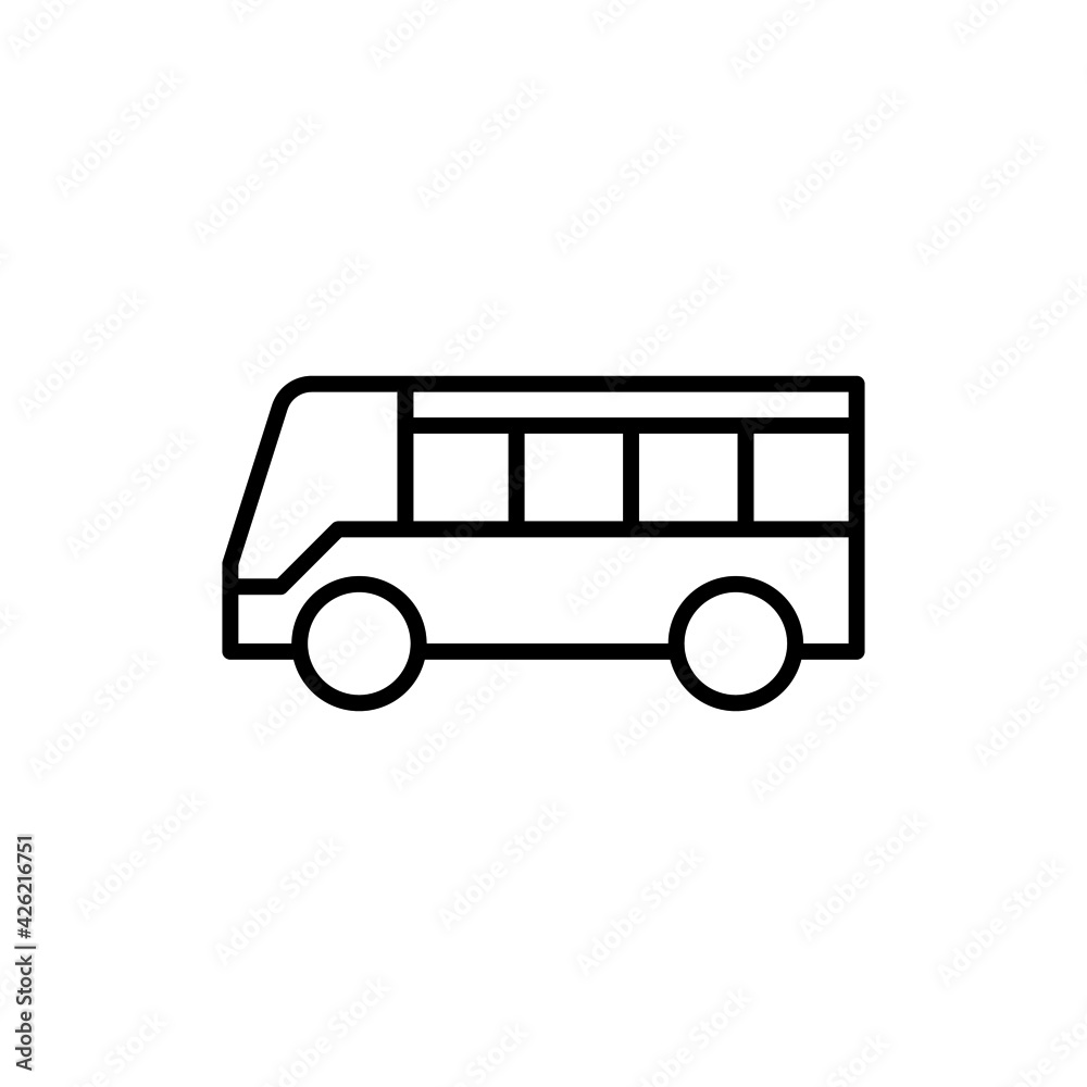 modern Bus, school bus, school transport icon in flat black line style, isolated on white background