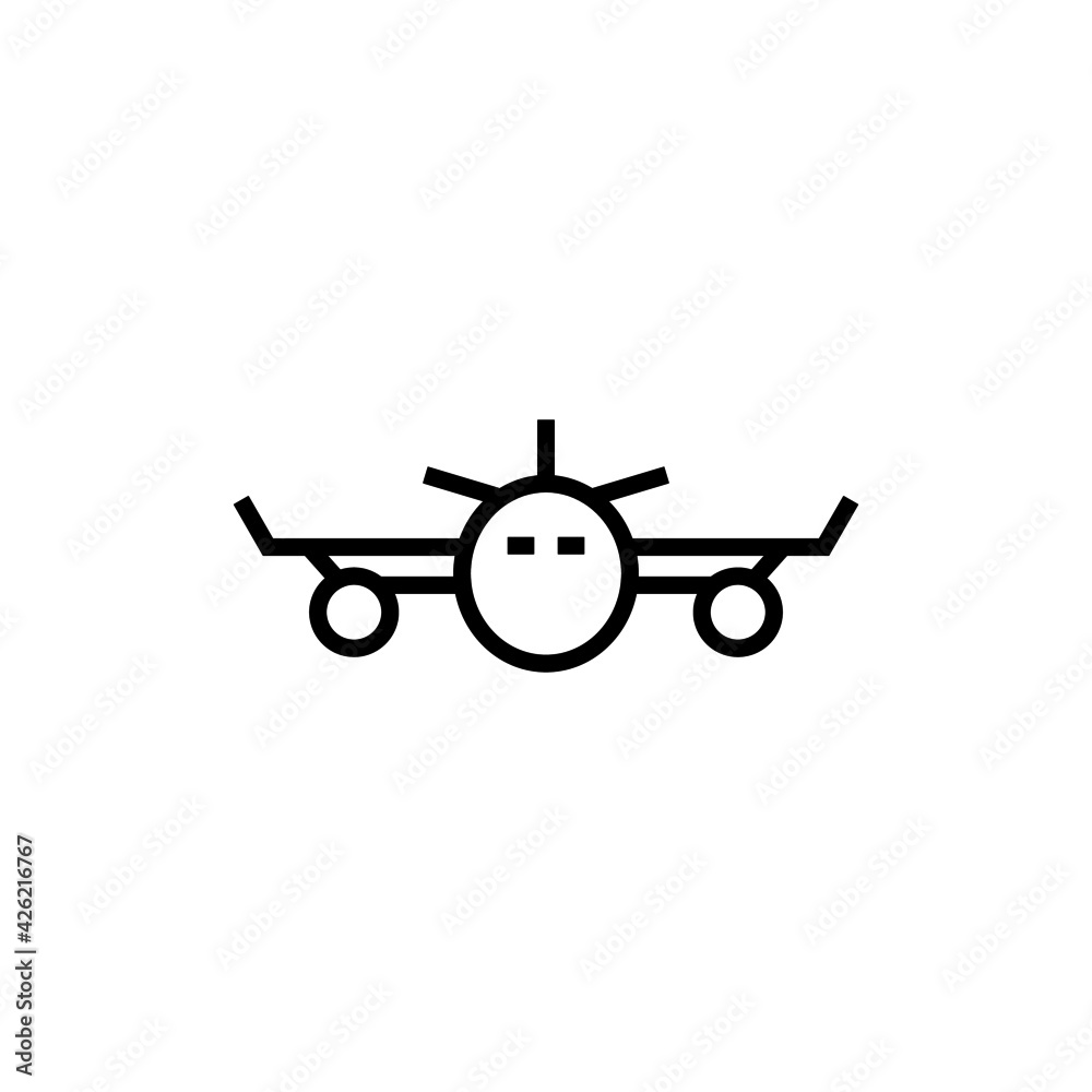 Aircraft icon, airline, airport symbol in flat black line style, isolated on white background Aircraft icon, airline, airport symbol in flat black line style, isolated on white background