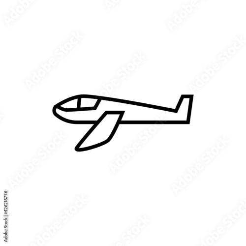 glider icon in flat black line style, isolated on white background