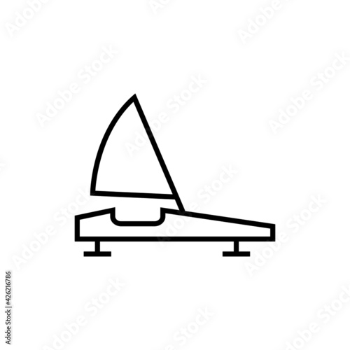 iceboat icon, icebreaker ship symbol in flat black line style, isolated on white background