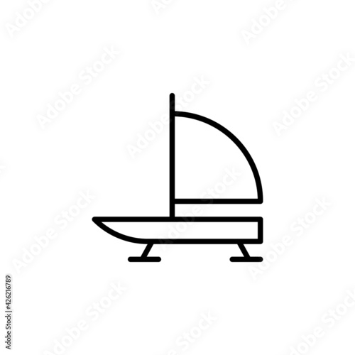 iceboat icon, icebreaker ship symbol in flat black line style, isolated on white background
