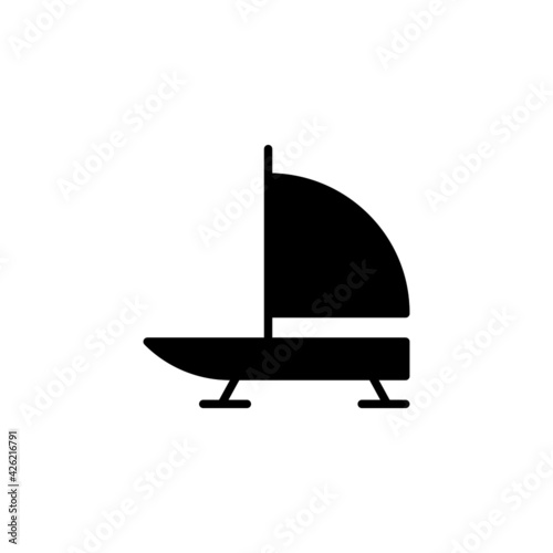 iceboat icon, icebreaker ship symbol in solid black flat shape glyph icon, isolated on white background