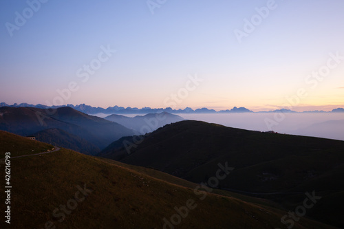Dawn at mount Grappa. Italian alps landscape, Italy