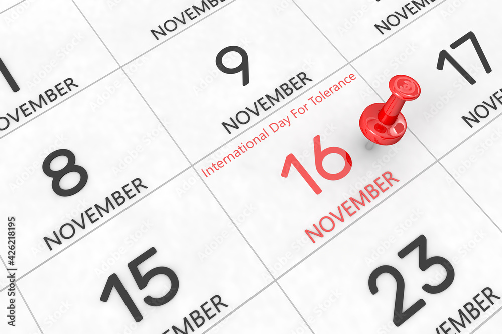 3d rendering of important days concept. November 16th. Day 16 of month. Red date and 3d rendering of important days concept. November 16th. Day 16 of month. Red date and