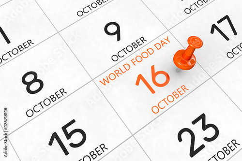 3d rendering of important days concept. October 16h. Day 16 of month. Orange date and 