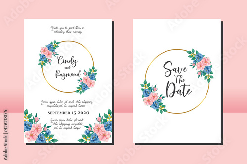 Floral Frame Wedding invitation set  floral watercolor hand drawn Peony and Magnolia Flower design Invitation Card Template