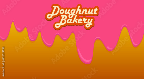 Banner for a Donut Bakery. Dripping pink icing on a yellow background. Dripping glaze background for banner and space for text