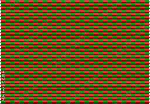 Patrón de figuras en colores verde y rojo con efecto de sombra