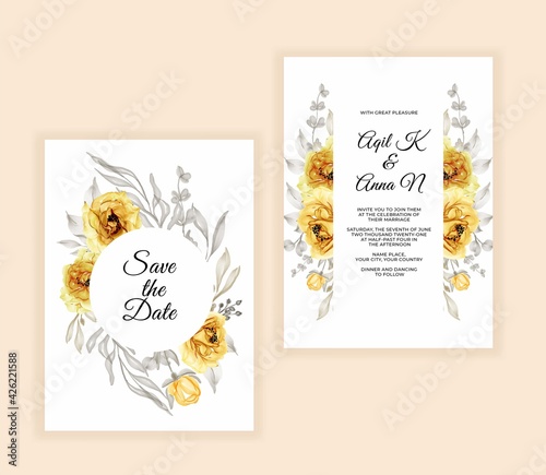 watercolor floral and leaves wedding invitation photo