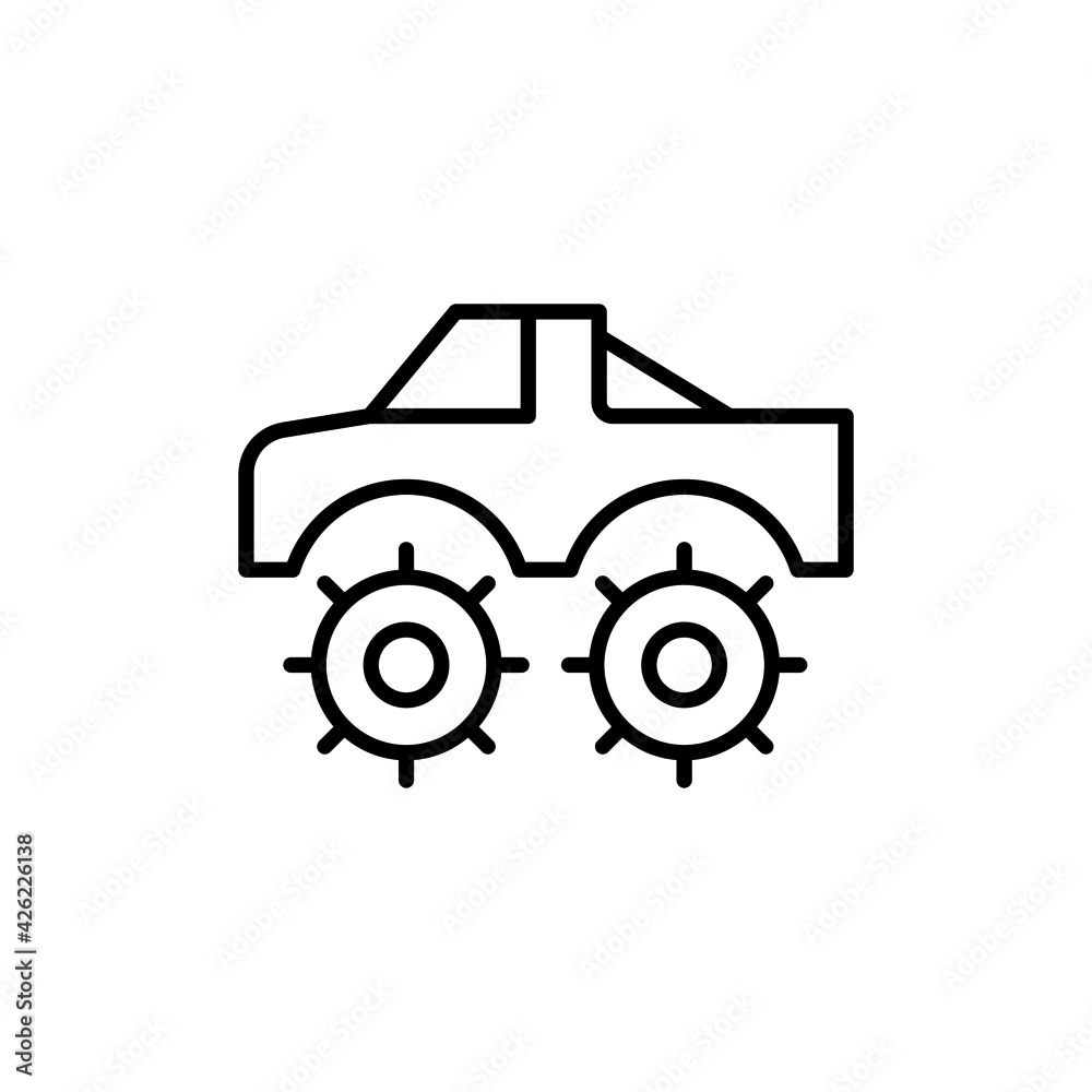 monster car icon, monster truck symbol in flat black line style, isolated on white background monster car icon, monster truck symbol in flat black line style, isolated on white background