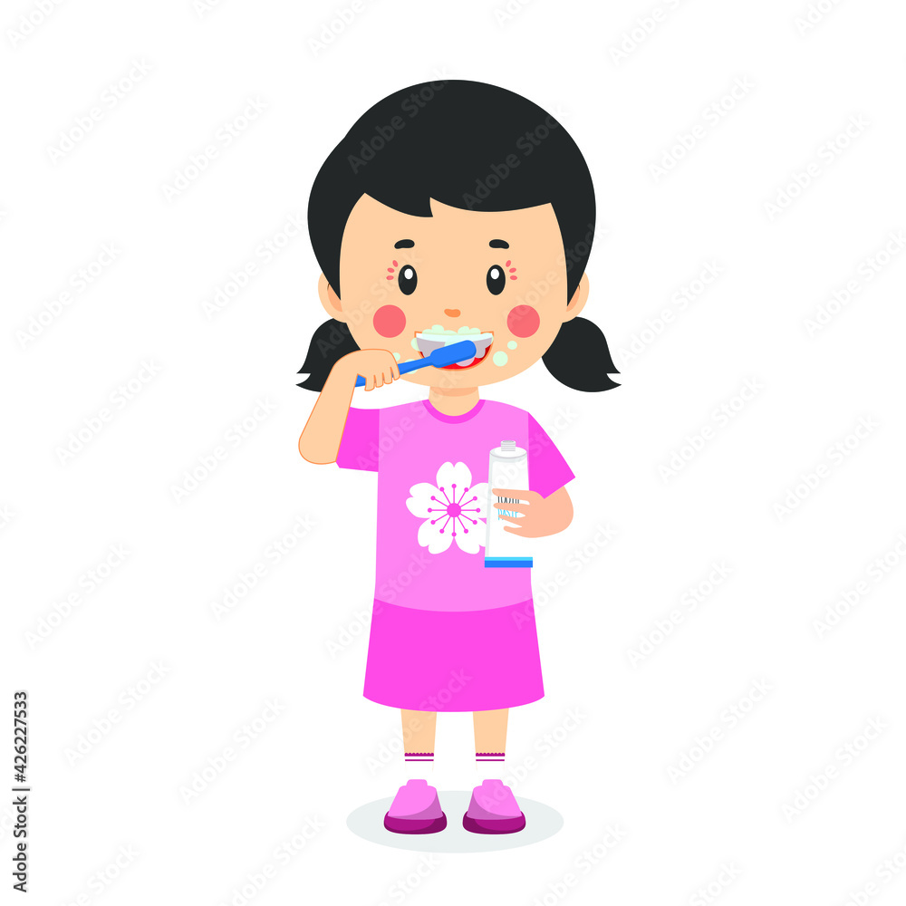 Cute Little Girl Brushing Teeth Holding Toothpaste Cute Little Girl Brushing Teeth Holding Toothpaste