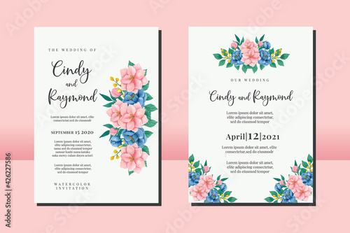 Floral Frame Wedding invitation set, floral watercolor hand drawn Peony and Magnolia Flower design Invitation Card Template © Vectorcome