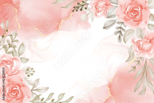 Hand painted watercolor floral peach orange background