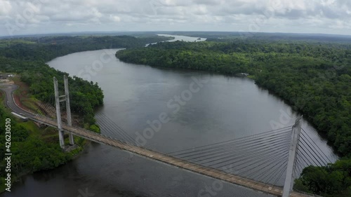 DRONE DJI MAVIC 2 PRO BINATIONAL BRIDGE IN AMAPA RIVER OIAPOQUE AMAZON GUIANA FRENSH AND BRAZIL photo