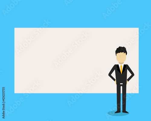Businessman and board on projector screen. Presentation concept.