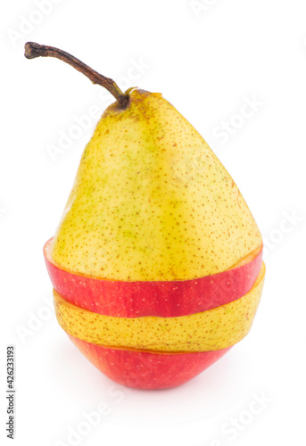 flying slices of fruit: apple, pear, orange