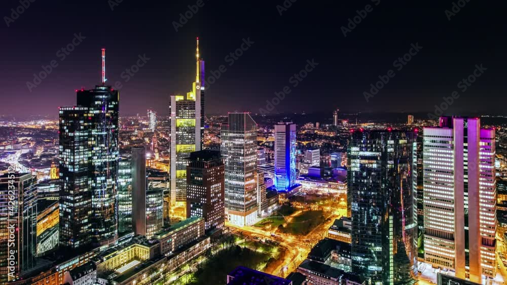 Timelapse of frankfurt skyline at night shot in 4k