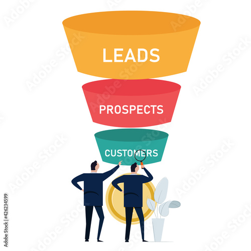 optimize sales funnel businessman analyze improve business conversion marketing from leads to prospects to customers maximize profit