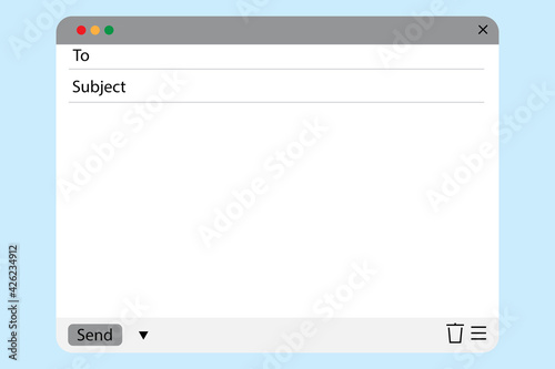 Mail window template. email icon. Website template design. Isolated text box. Stock image. EPS 10.