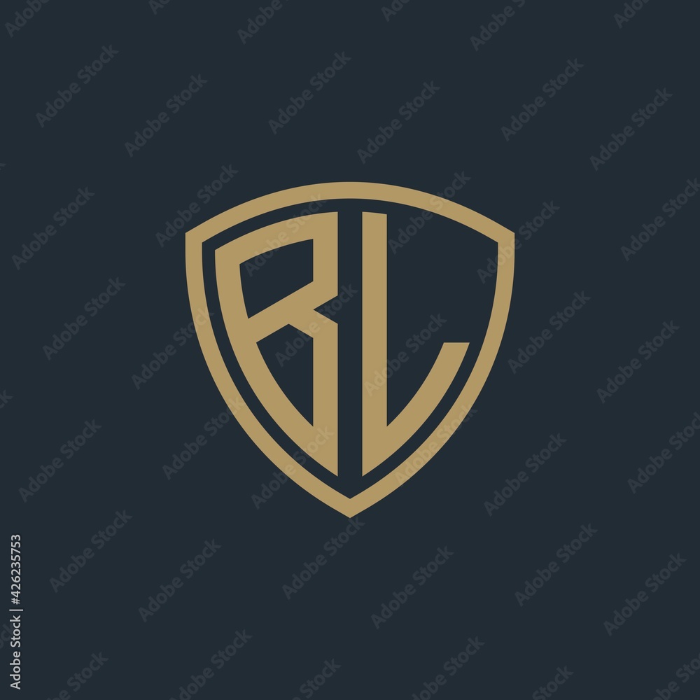 Letter BL with Shield frame line element. Logo Icon Template. Abstract symbol of security. Letter BL with Shield frame line element. Logo Icon Template. Abstract symbol of security.