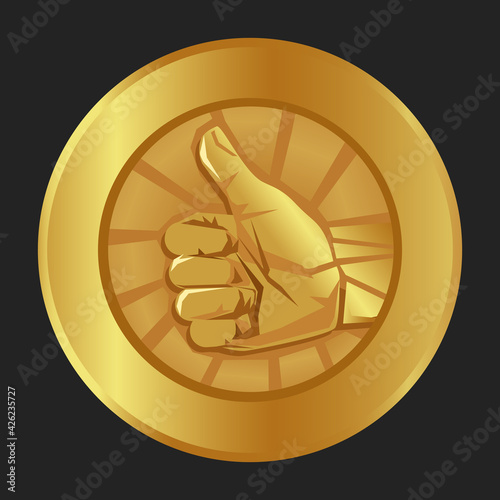 thumbs up gold medal emblem symbol of ok agree correct best of the best seal certificate badge award