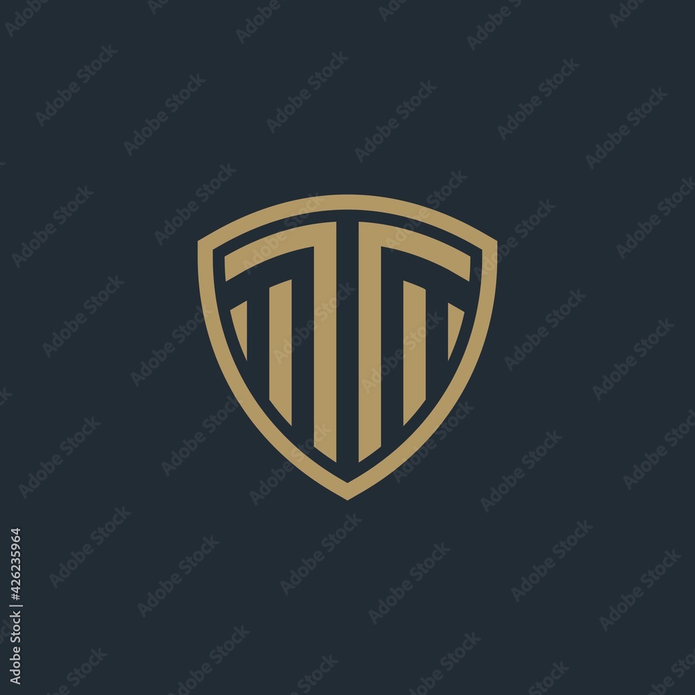 Letter T with Shield frame line element. Logo Icon Template. Abstract symbol of security.