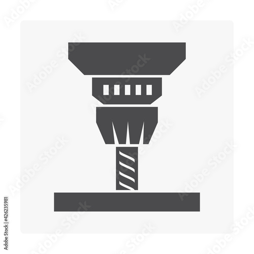 Drilling vector icon. That carbide drill bits and mill drill machine or equipment tool. To make hole or screw thread by speed turning and pressing into material. For industrial work i.e. metalworking.
