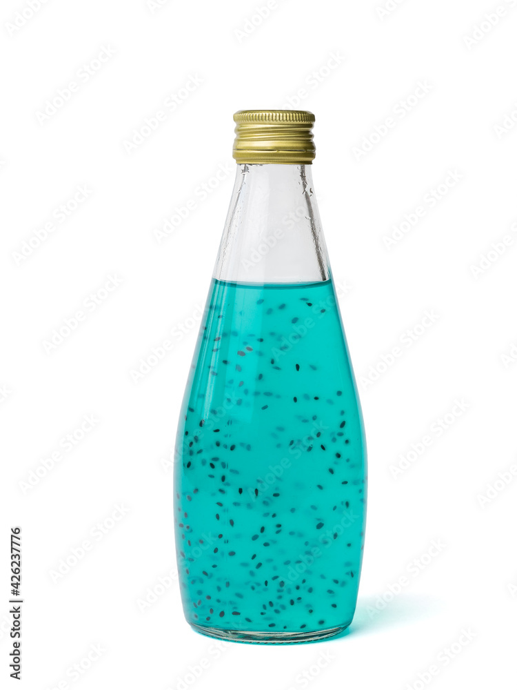 Glass bottle with an exotic cocktail isolated on a white background. Glass bottle with an exotic cocktail isolated on a white background.