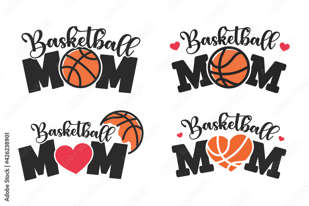 Text design Basketball mom A card saying I love mom with a heart shaped basketball ball.