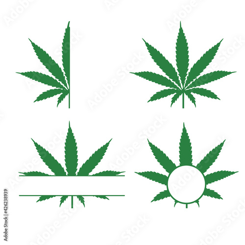 Marijuana leaf. The mark of a narcotic substance used in medicine. Cannabis leaf text frame.