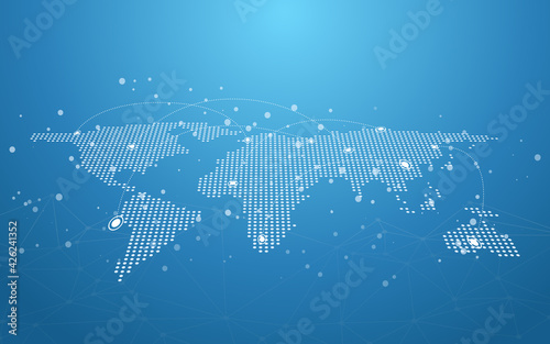 Fototapeta Naklejka Na Ścianę i Meble -  World map. Global network connections point and line. stock illustration