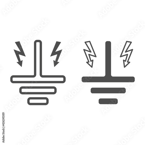 Grounding line and solid icon, Safety engineering concept, Electric earthing sign on white background, Electrical grounding icon in outline style for mobile concept and web design. Vector graphics.