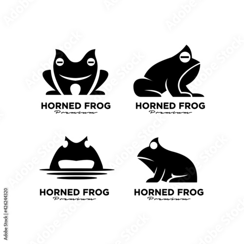 abstract set collection horned frog vector black logo icon design illustration	