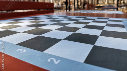 table for playing chess in a city park, close-up