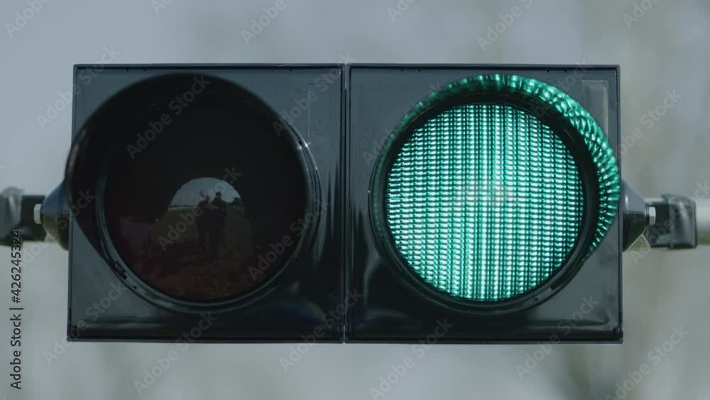 Hippodrome Burning Traffic Light for Starting Race. Racetrack Road Device Glow and Change Illumination from Red on Green. Signalizing Electricity Device for Racers and Start Racing above Road
