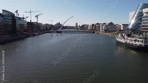 Harp Bridge in Dublin, Ireland. Recorded by Drone. photo