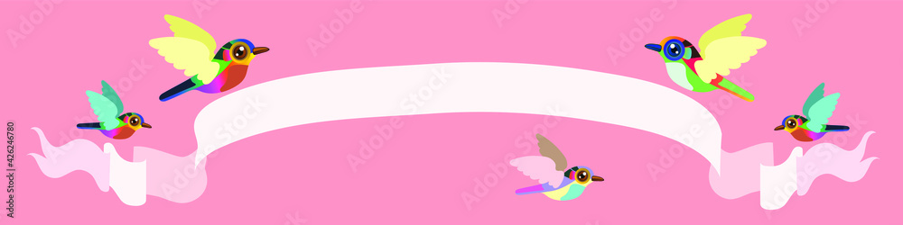 Birds Flying with Greem color Banner Vector. with copy space. Web banner frame